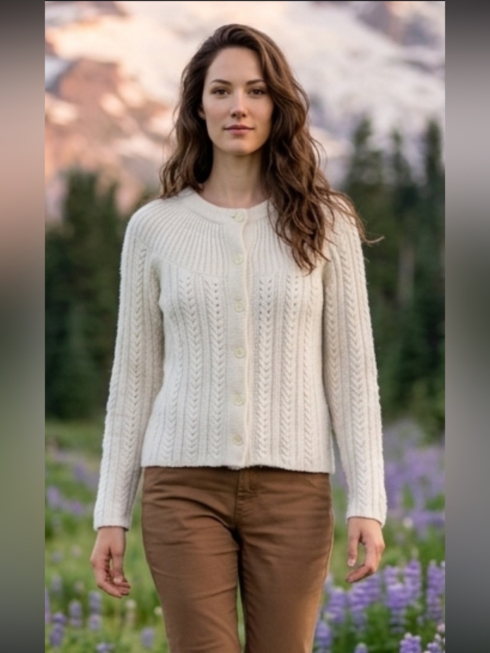 J. JILL Vintage Fisherman Cream Cable Knit Women’s Angora Blend Cardigan